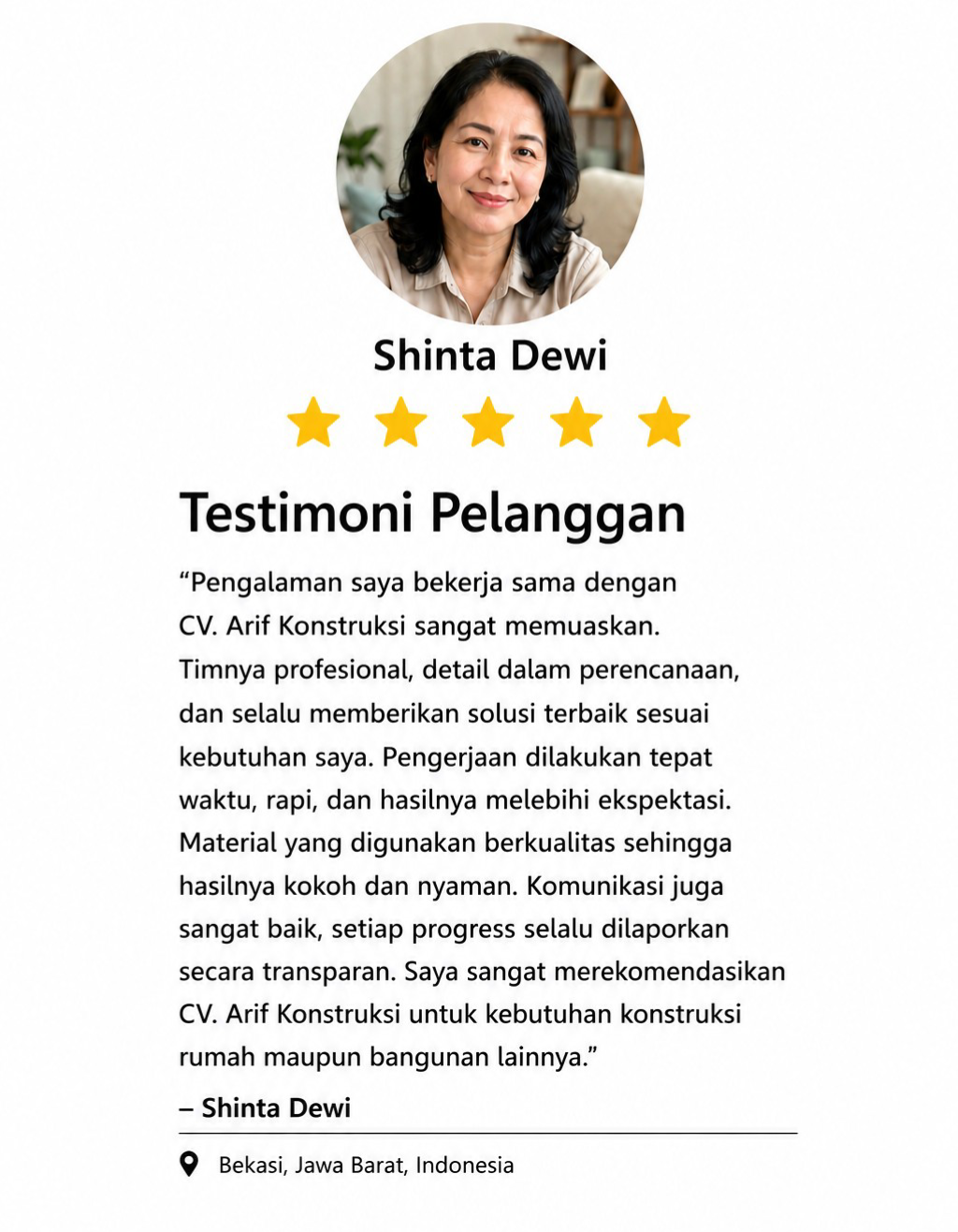 Testimoni Pelanggan Renovasi Rumah di Bekasi – Shinta Dewi